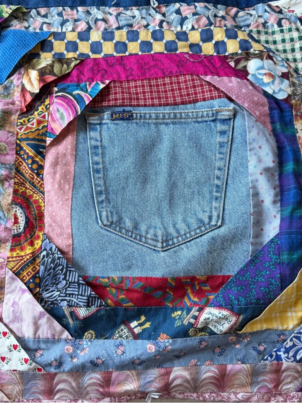 Denim  Quilt Boho Patchwork 60x80 Folk Art Dorm Decor - Picture 12 of 15